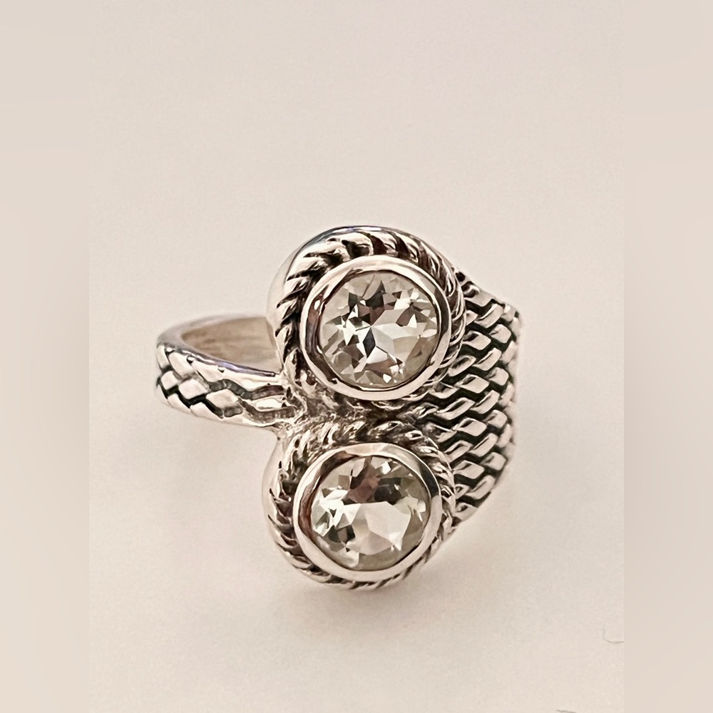 925 Sterling Silver Double Clear Gemstone Ring Size 7